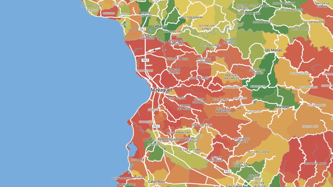 Mayaguez Municipio, PR Map of Theft Rates