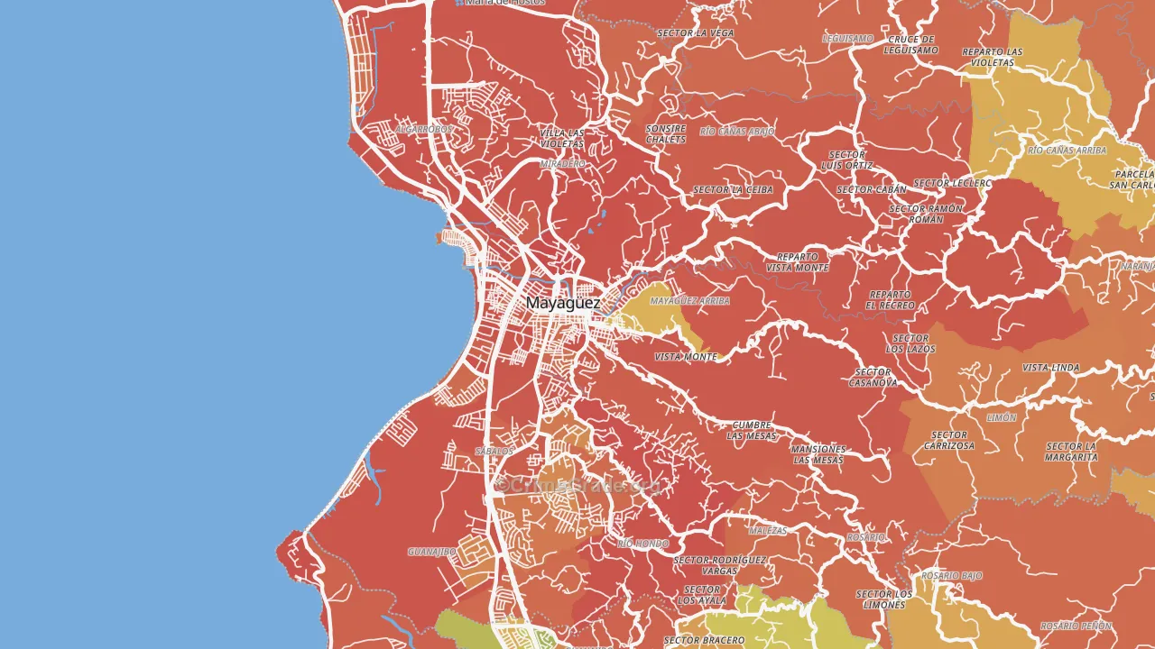 Mayaguez, PR Map of Theft Rates