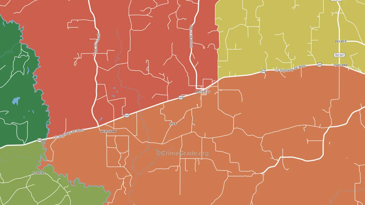 Maydelle, TX Map of Theft Rates