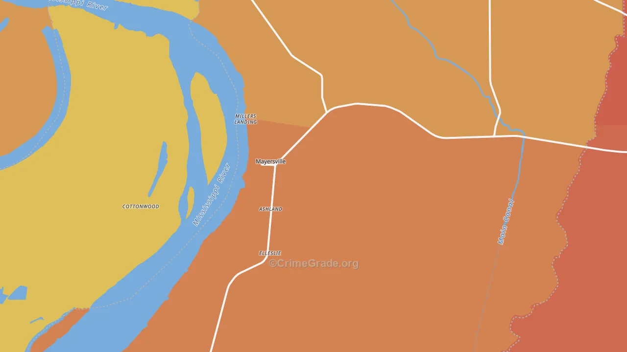 Mayersville, MS Map of Theft Rates