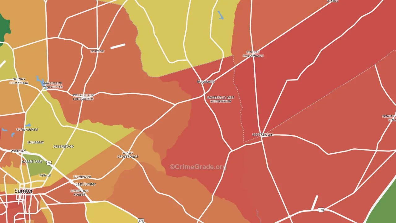 Mayesville, SC Map of Theft Rates