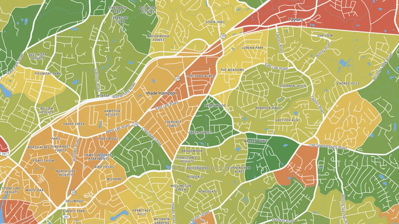 Mayfair Estates, Taylors, SC Map of Theft Rates