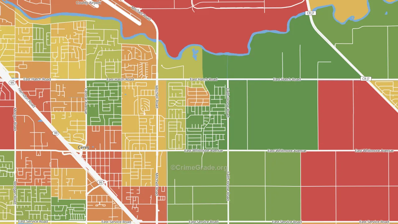 Mayfield, Ceres, CA Map of Theft Rates