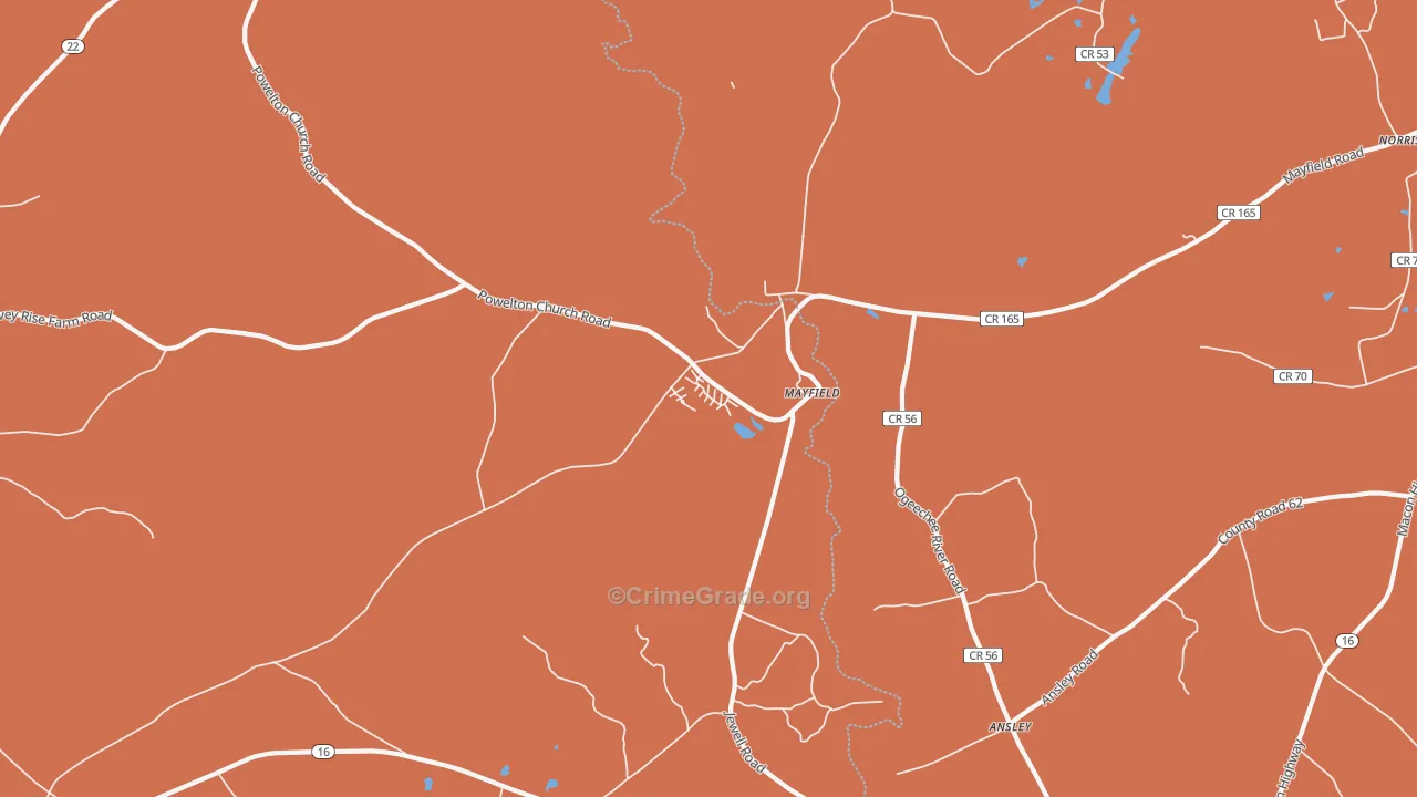 Mayfield, GA Map of Theft Rates