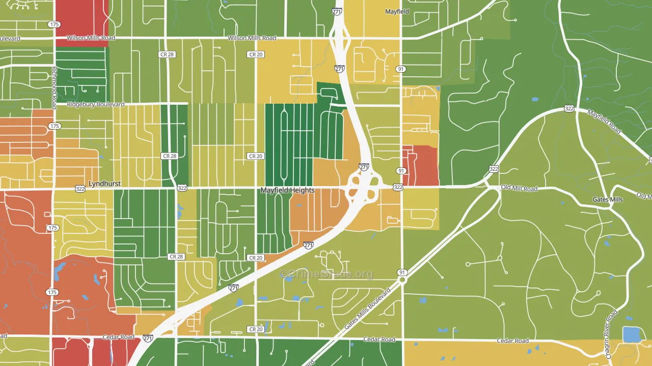 Mayfield Heights, OH Map of Theft Rates