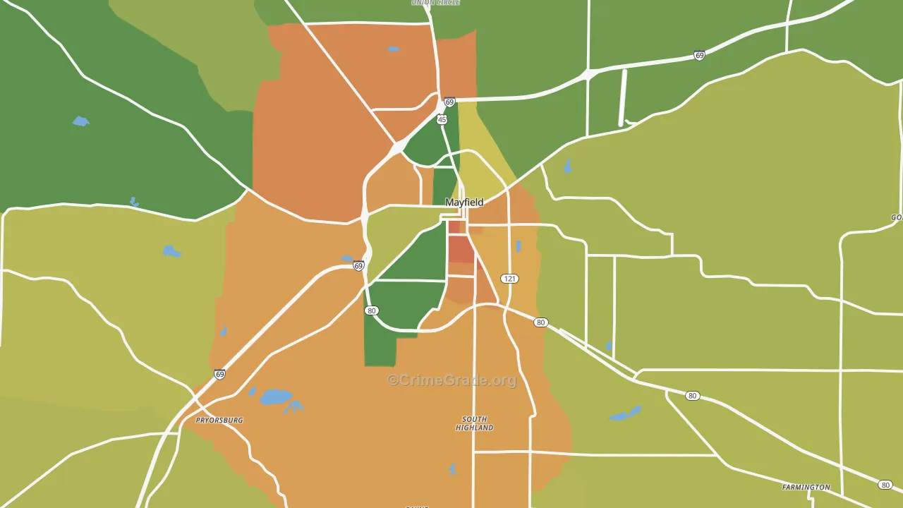 Mayfield, KY Map of Theft Rates