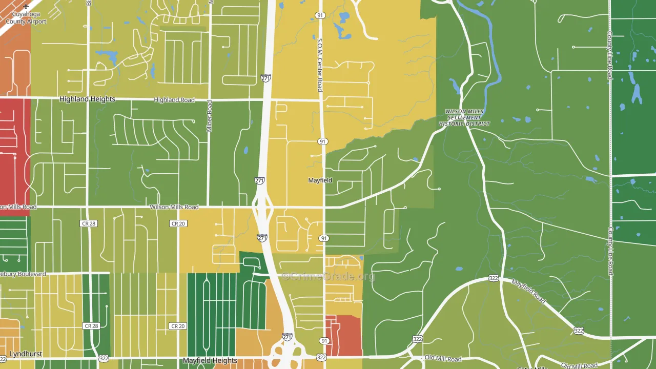 Mayfield, OH Map of Theft Rates