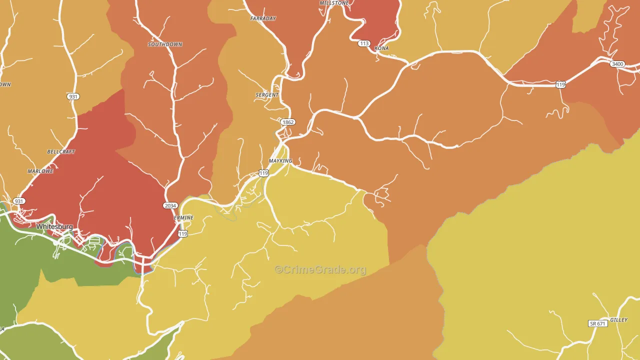 Mayking, KY Map of Theft Rates