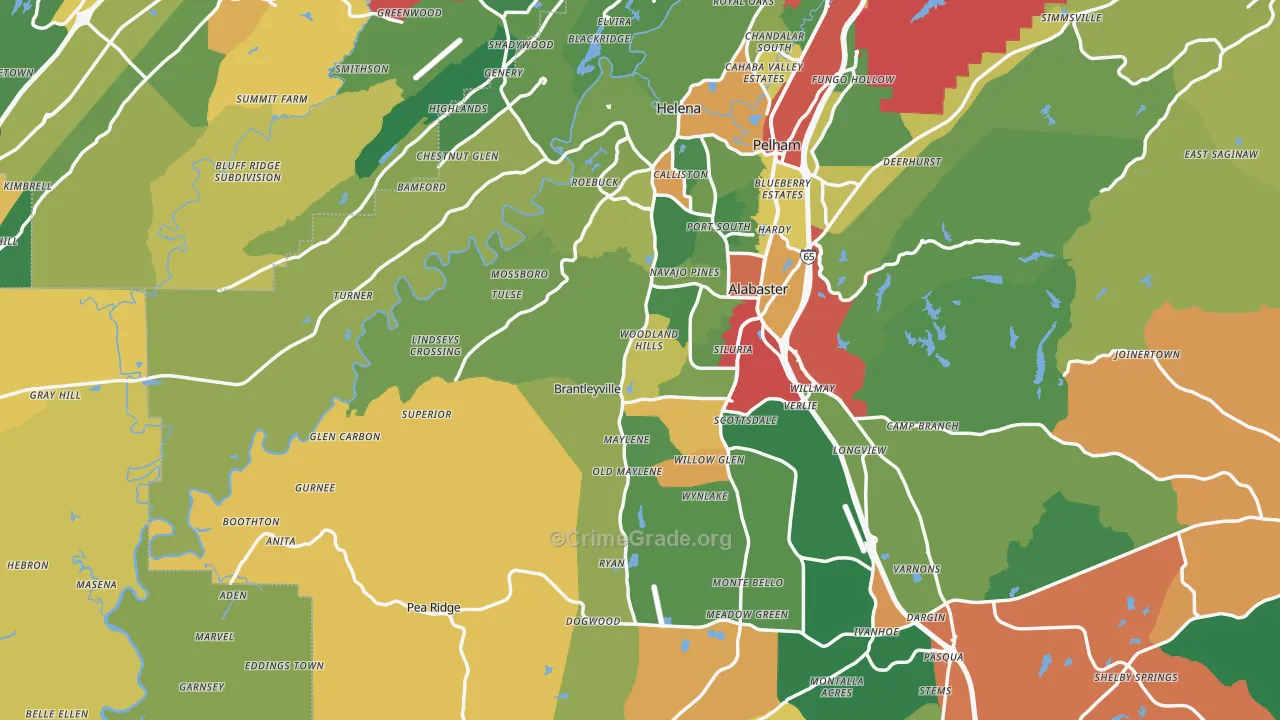 Maylene, AL Map of Theft Rates