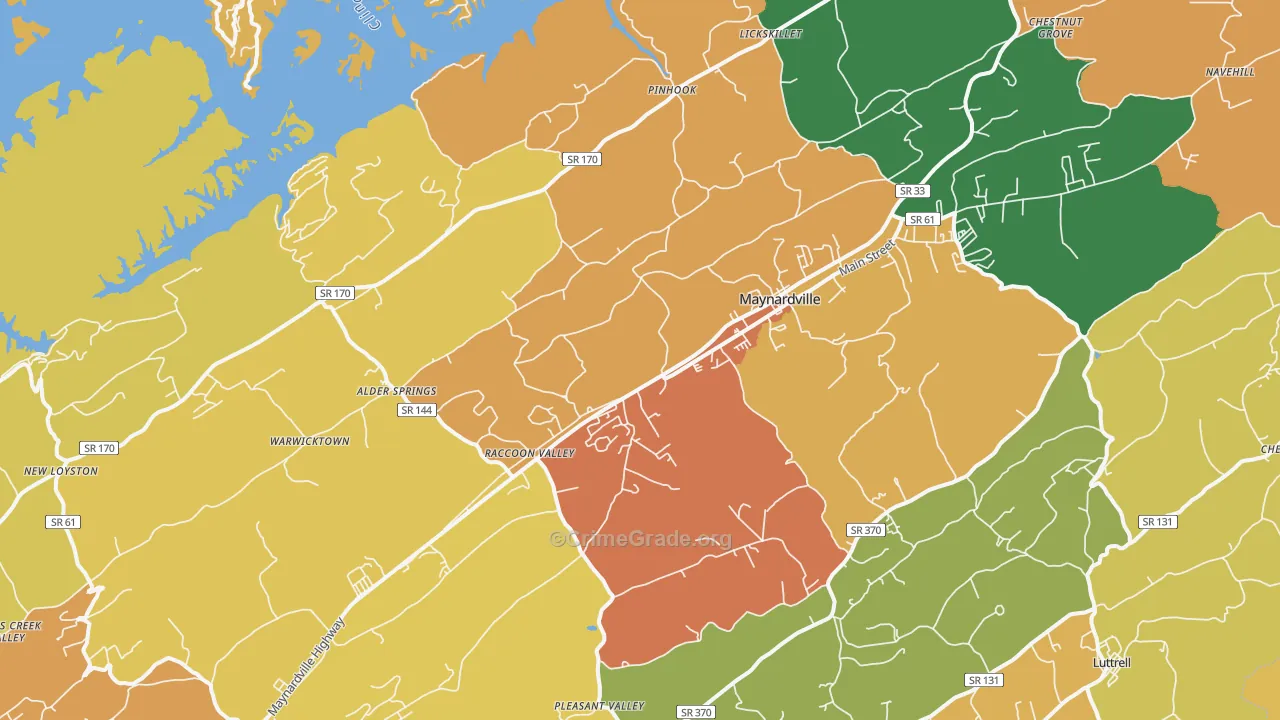 Maynardville, TN Map of Theft Rates
