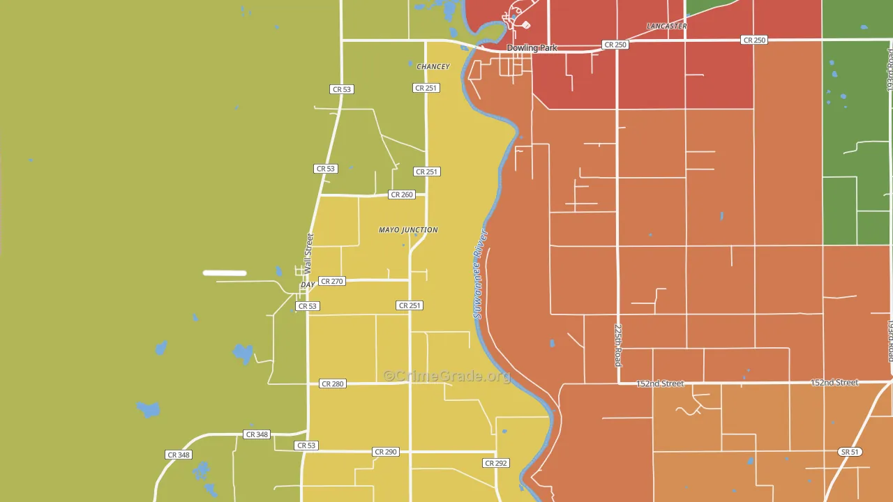 Mayo Junction, FL Map of Theft Rates