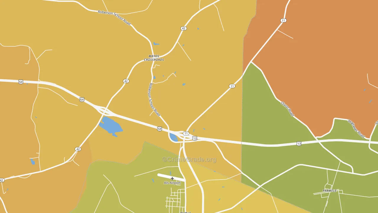 Mayos Crossroads, NC Map of Theft Rates