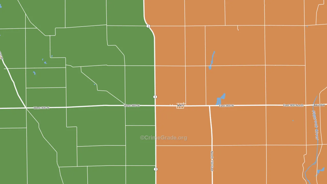 Mays, IN Map of Theft Rates