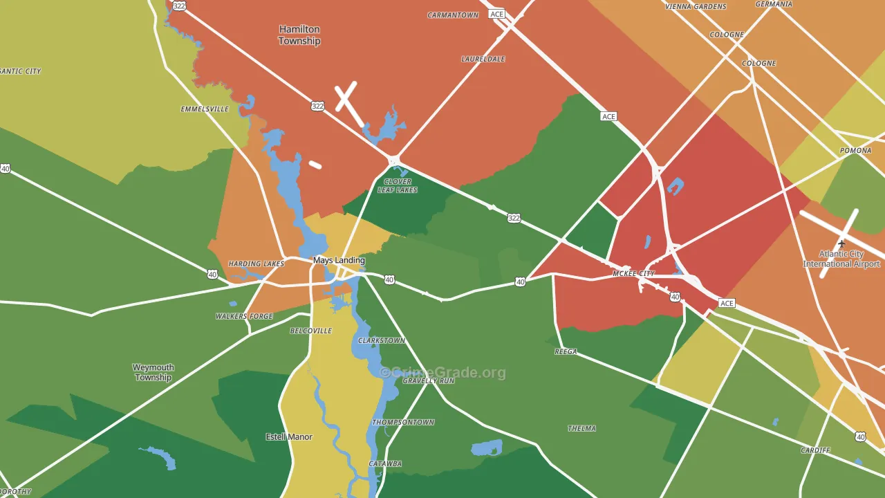 Mays Landing, NJ Map of Theft Rates