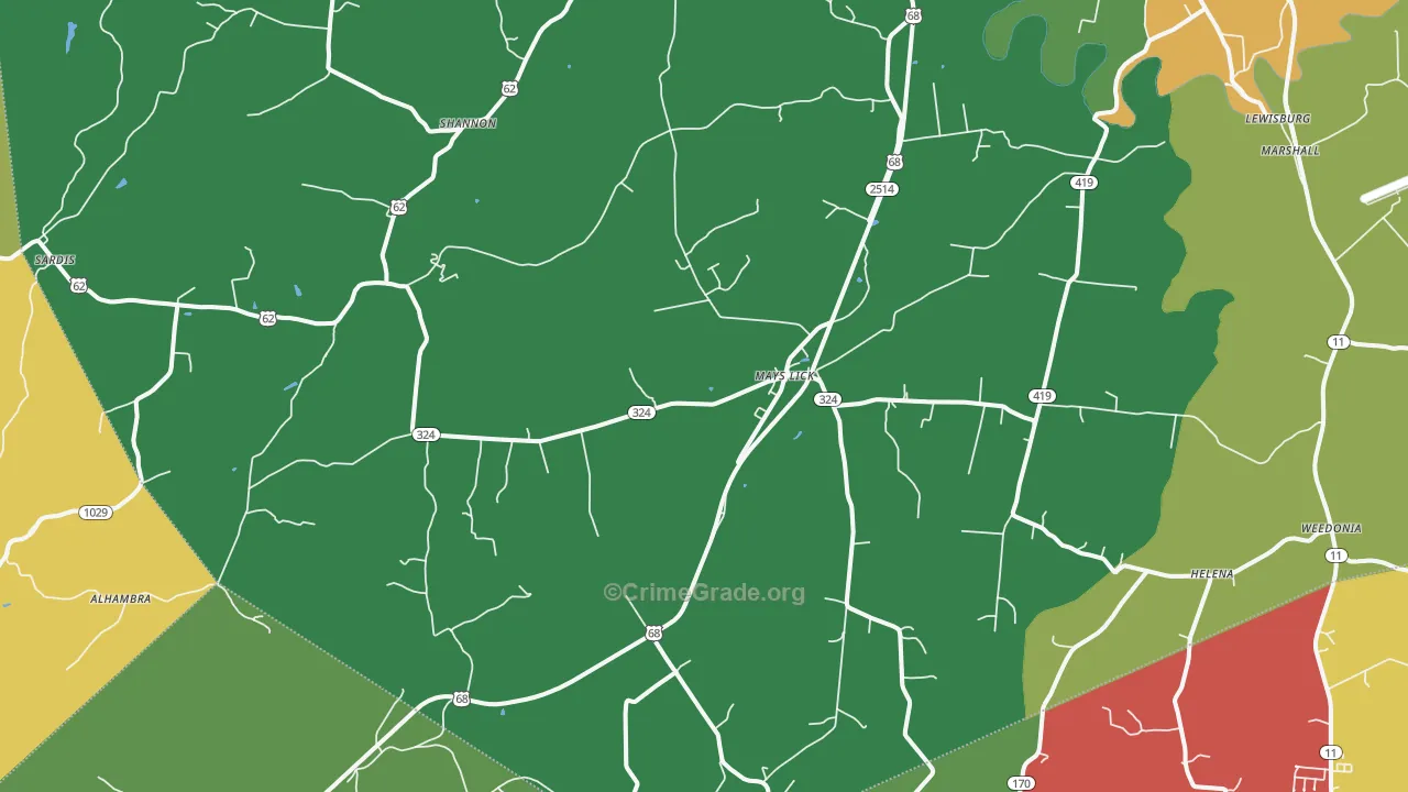 Mays Lick, KY Map of Theft Rates