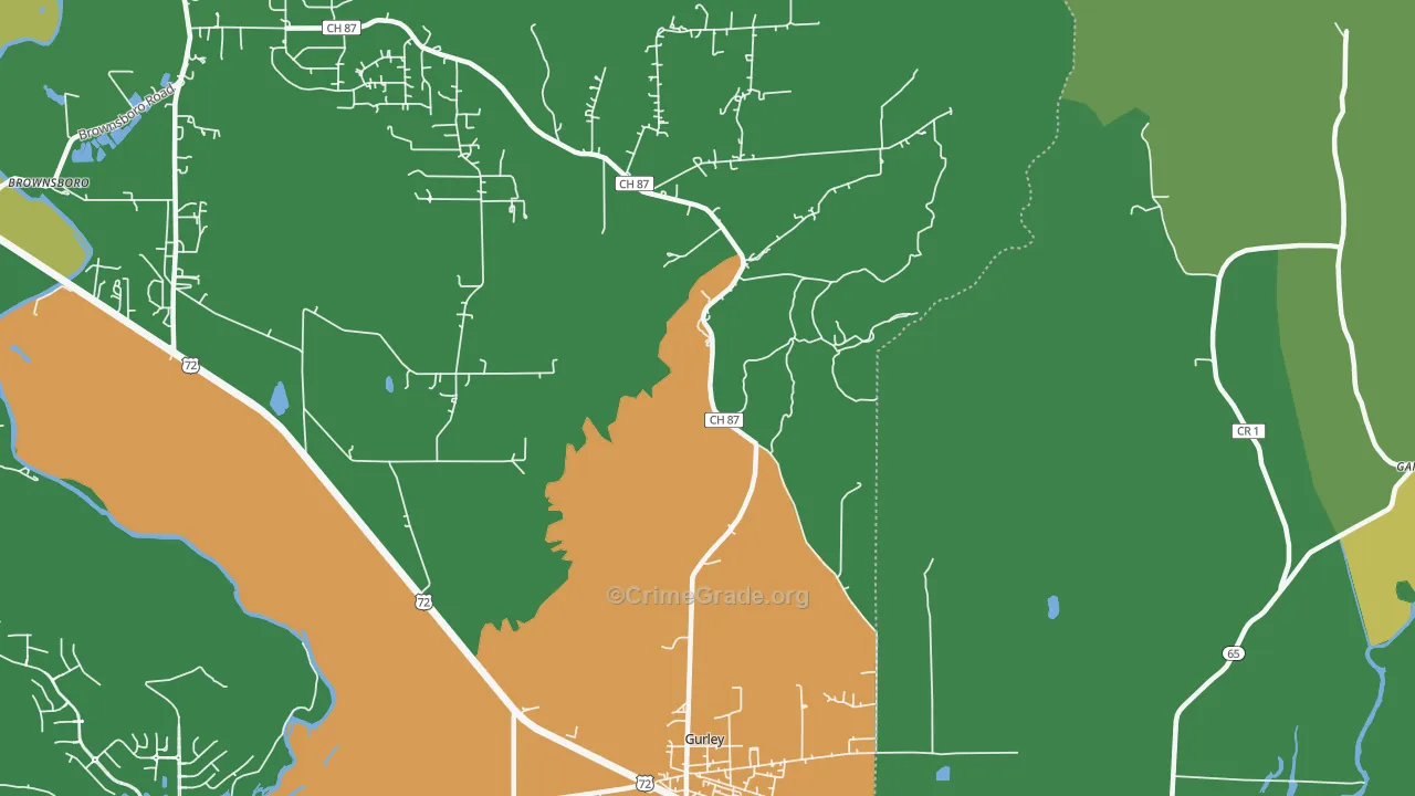 Maysville, AL Map of Theft Rates