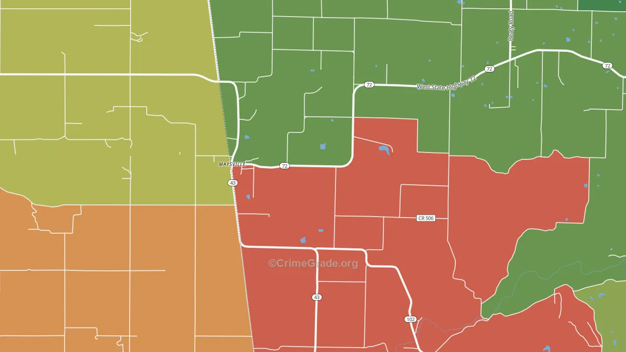 Maysville, AR Map of Theft Rates