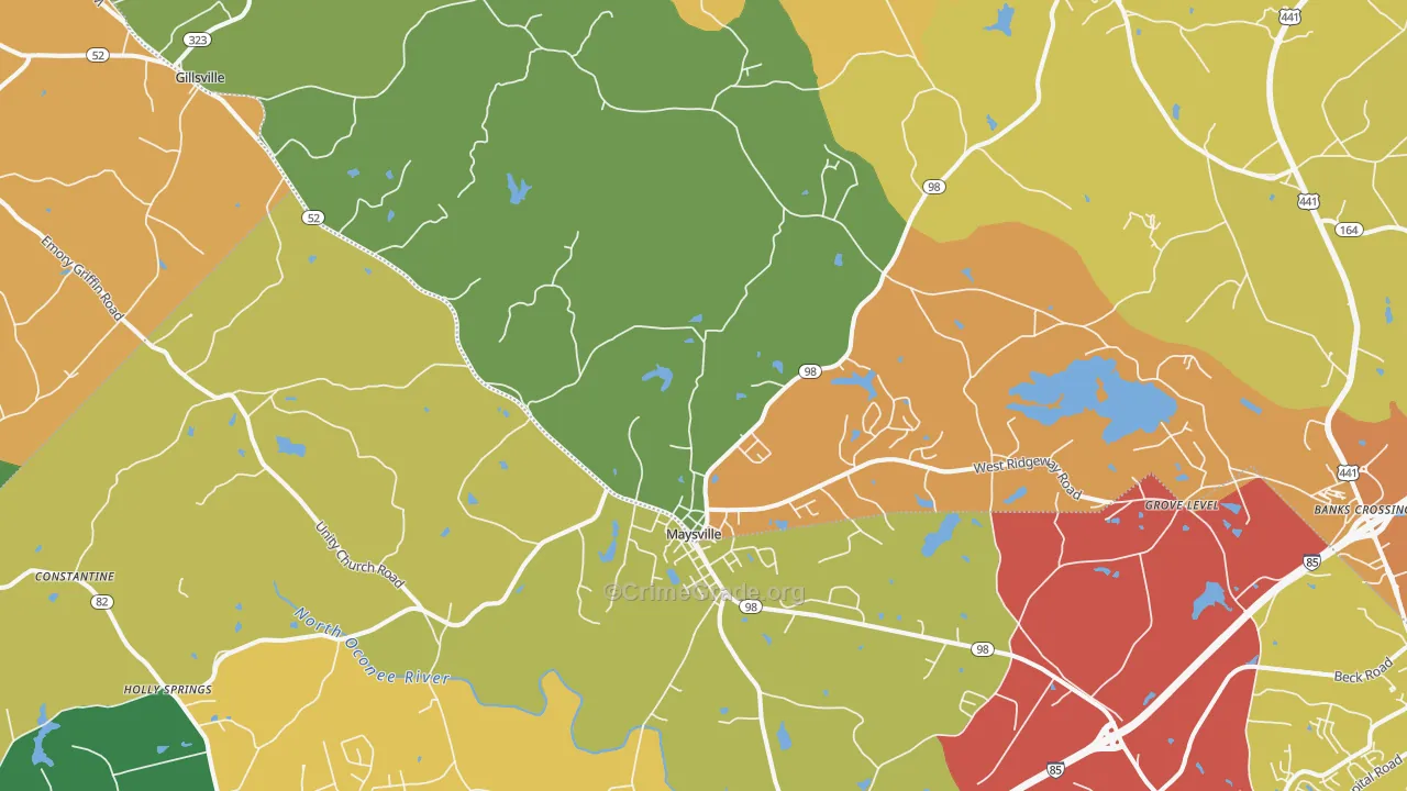 Maysville, GA Map of Theft Rates