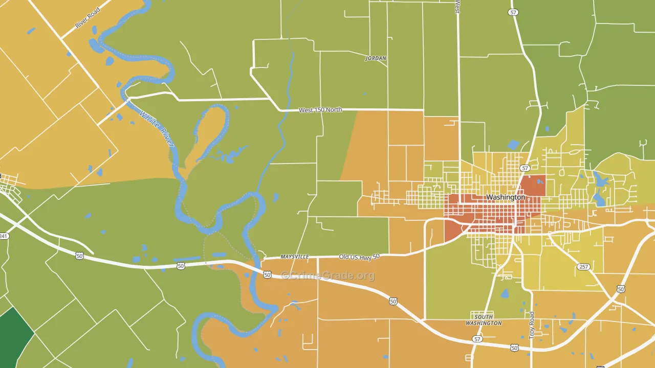 Maysville, IN Map of Theft Rates