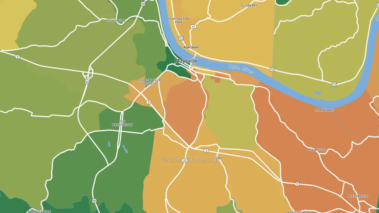 Maysville, KY Map of Theft Rates