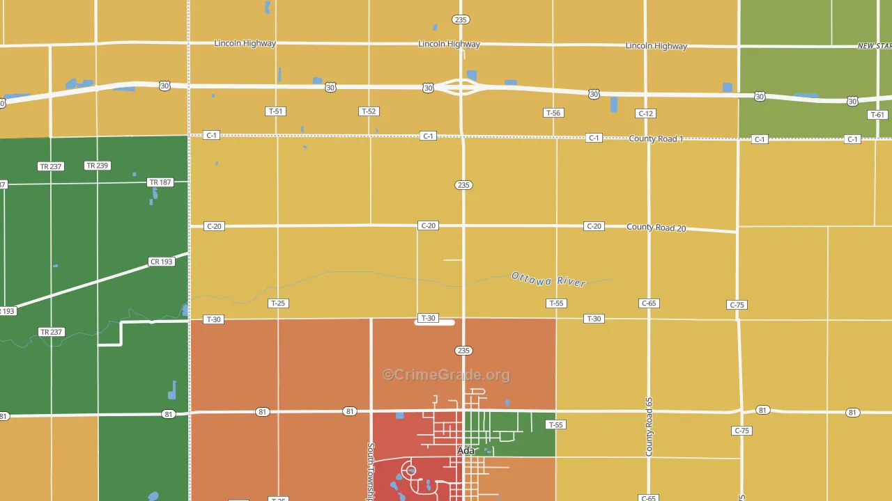 Maysville, OH Map of Theft Rates