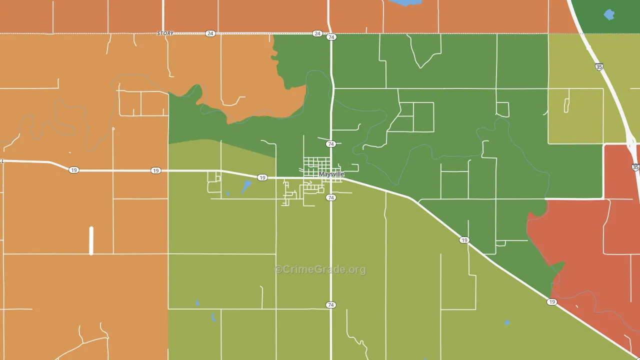Maysville, OK Map of Theft Rates