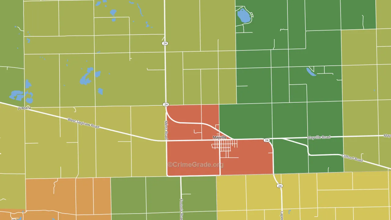 Mayville, MI Map of Theft Rates