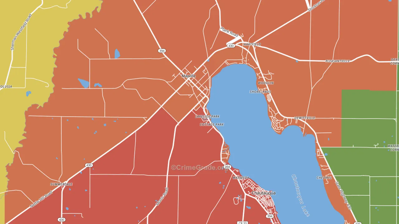 Mayville, NY Map of Theft Rates