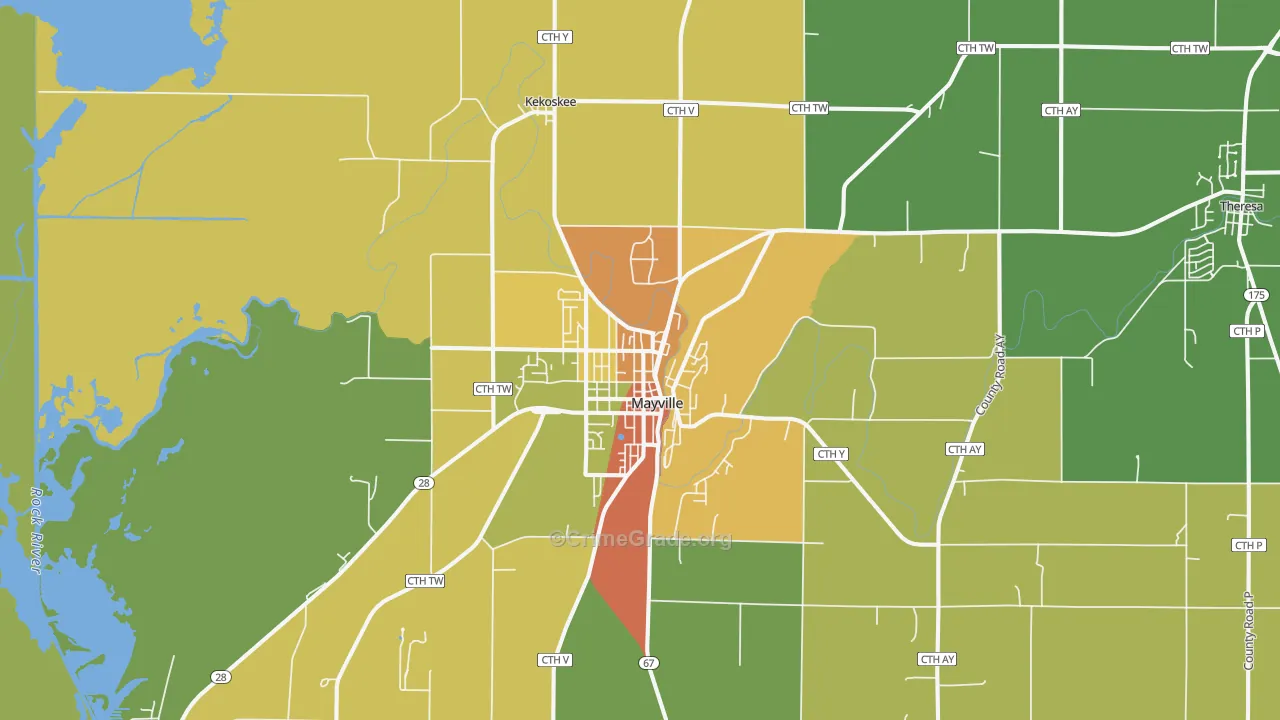 Mayville, WI Map of Theft Rates