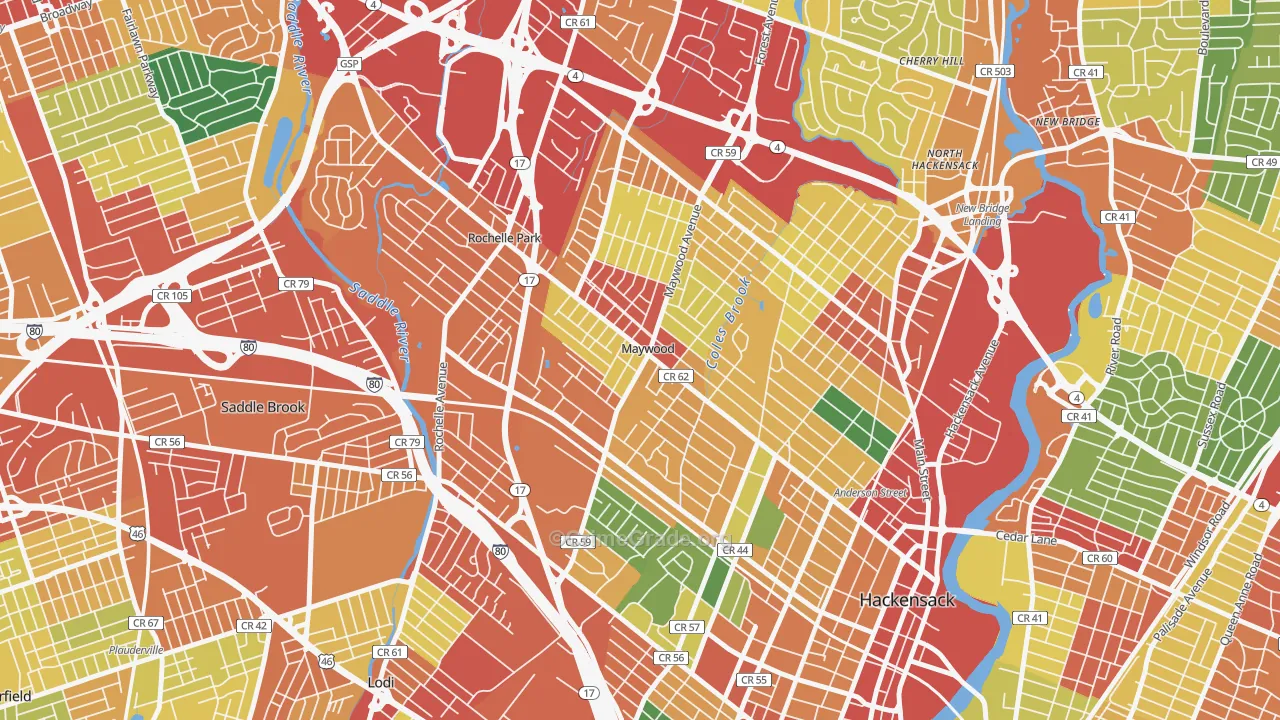 Maywood, NJ Map of Theft Rates