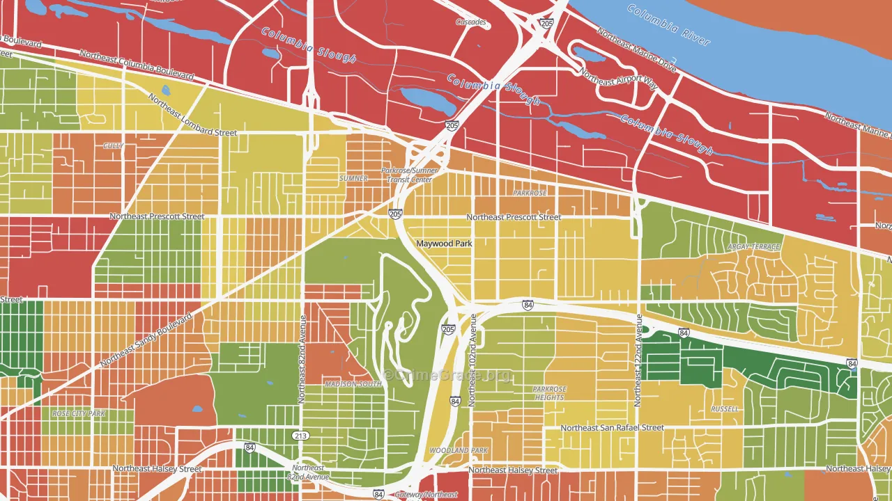 Maywood Park, OR Map of Theft Rates