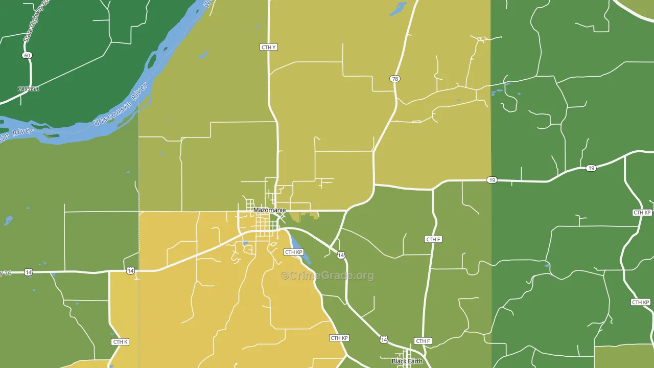 Mazomanie, WI Map of Theft Rates