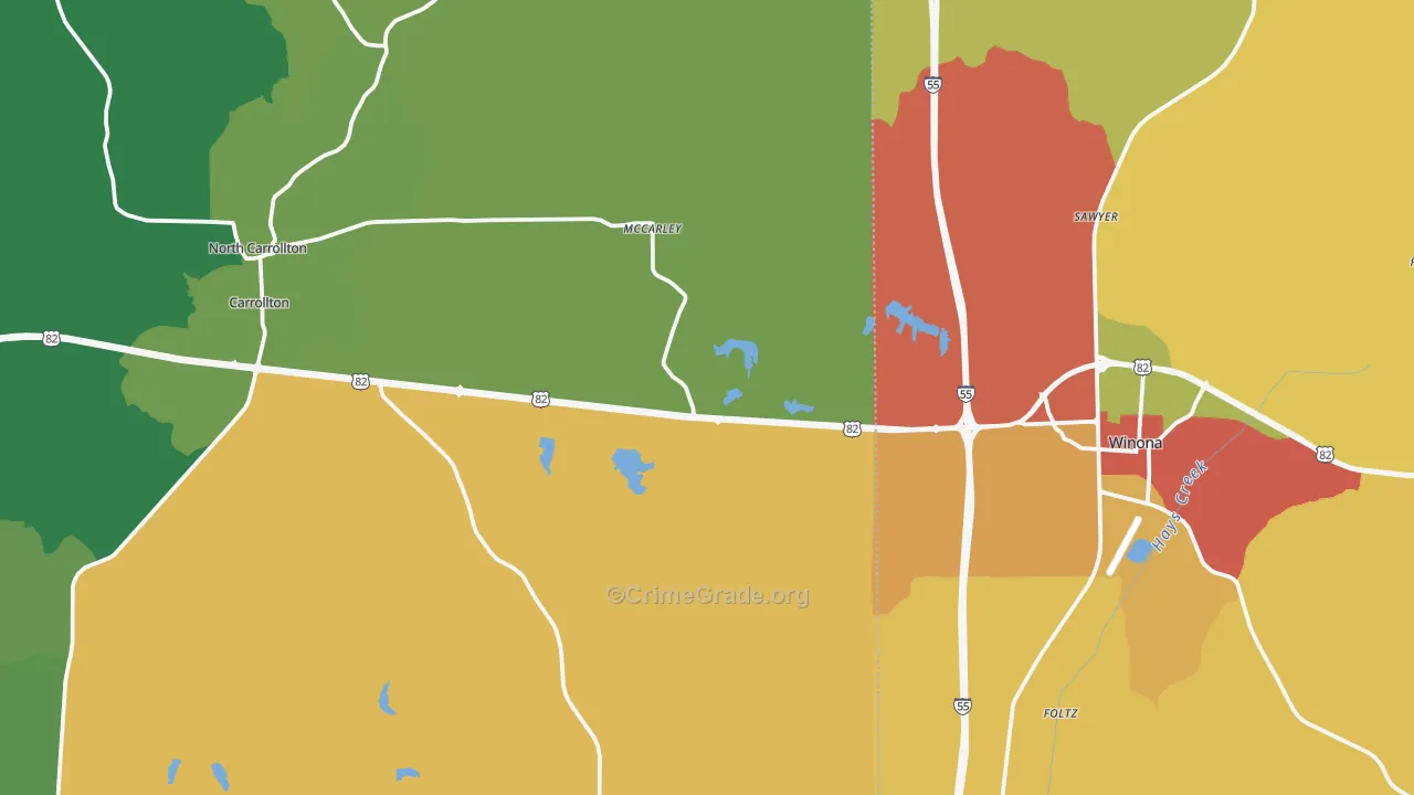 Mc Carley, MS Map of Theft Rates