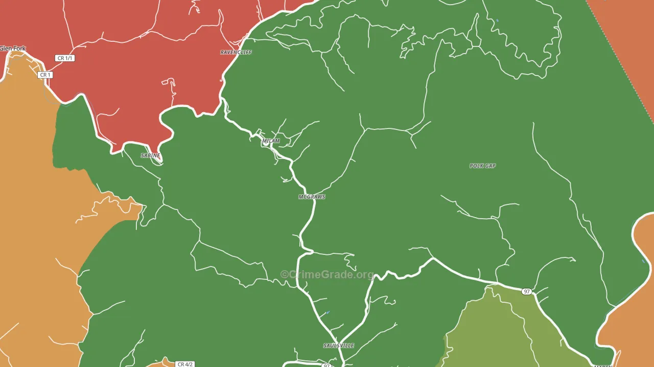 Mc Graws, WV Map of Theft Rates