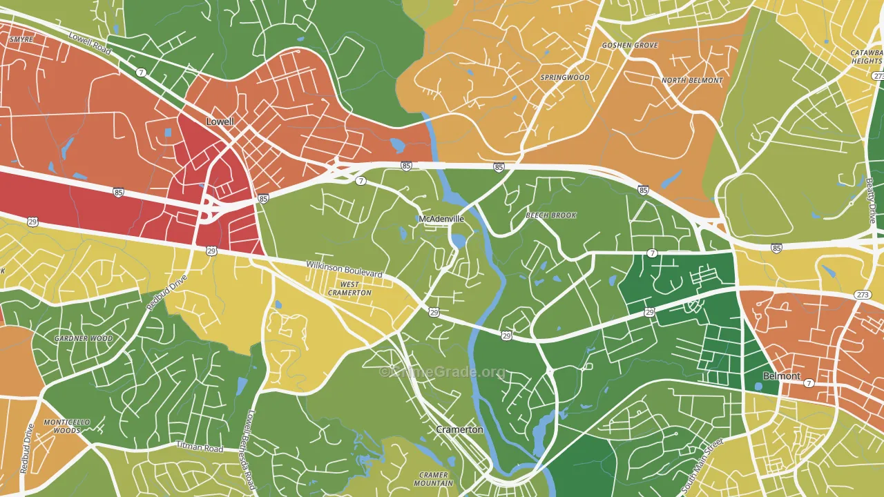 McAdenville, NC Map of Theft Rates