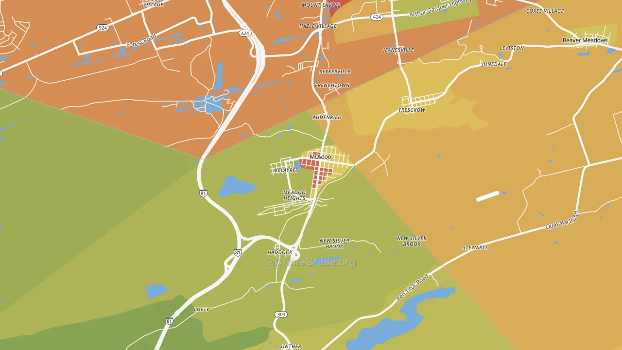 Mcadoo, PA Map of Theft Rates