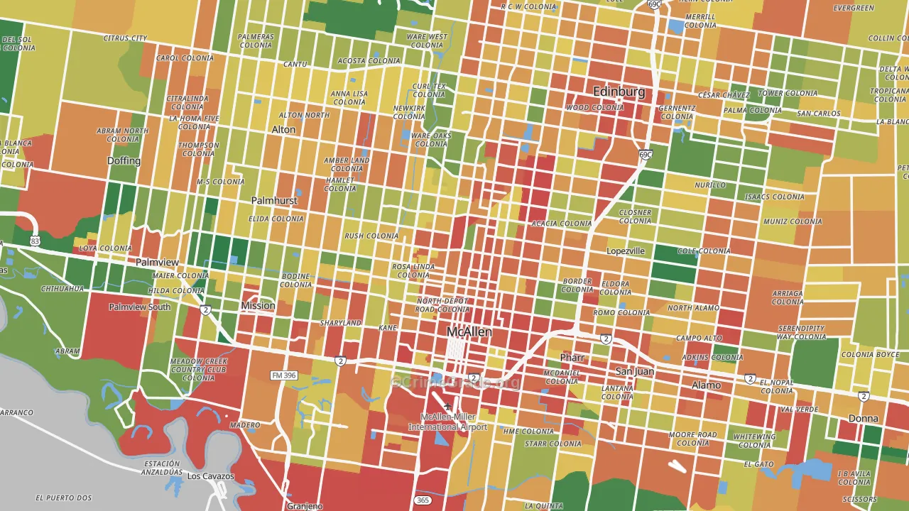 McAllen, TX Map of Theft Rates