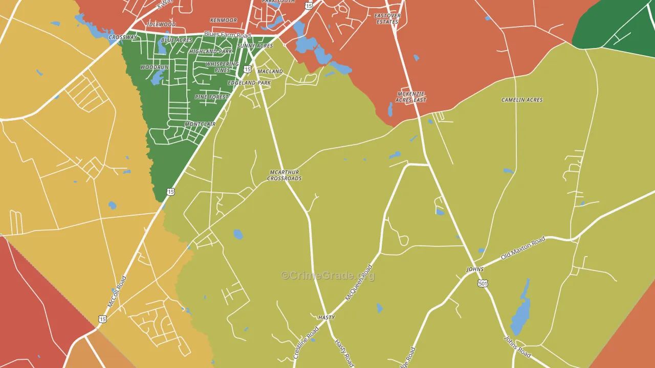 McArthur Crossroads, NC Map of Theft Rates