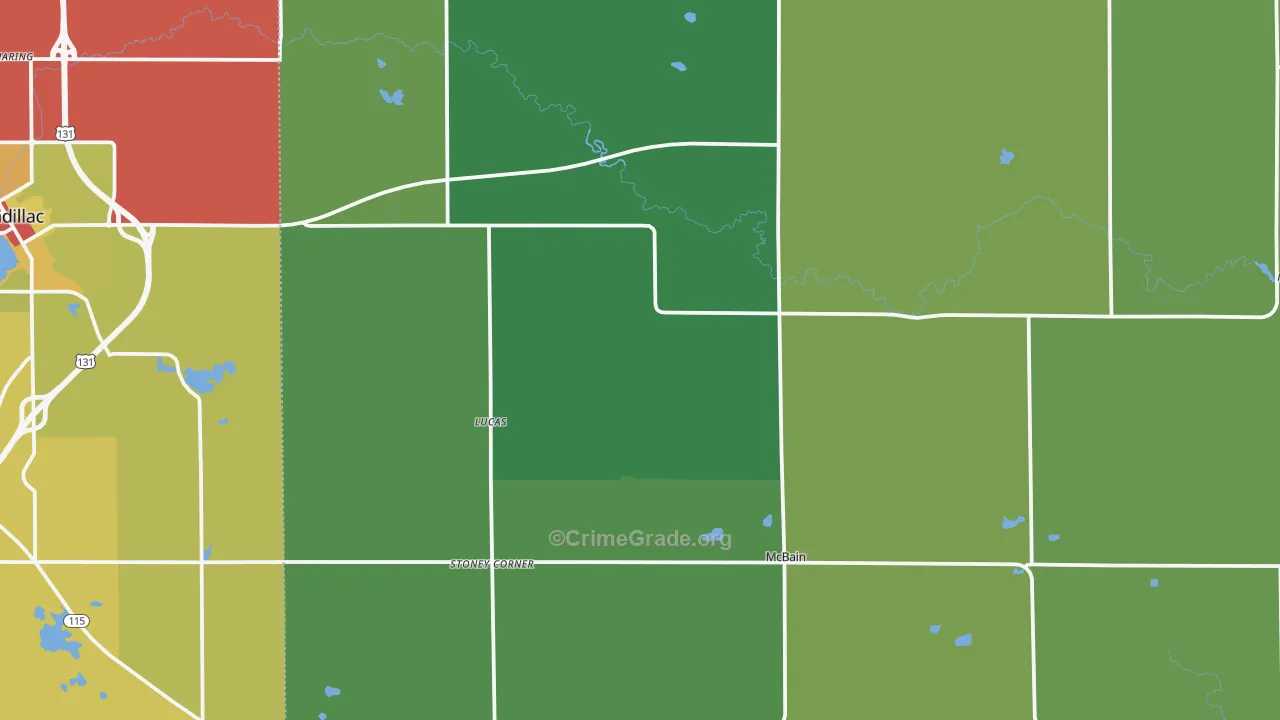 McBain, MI Map of Theft Rates