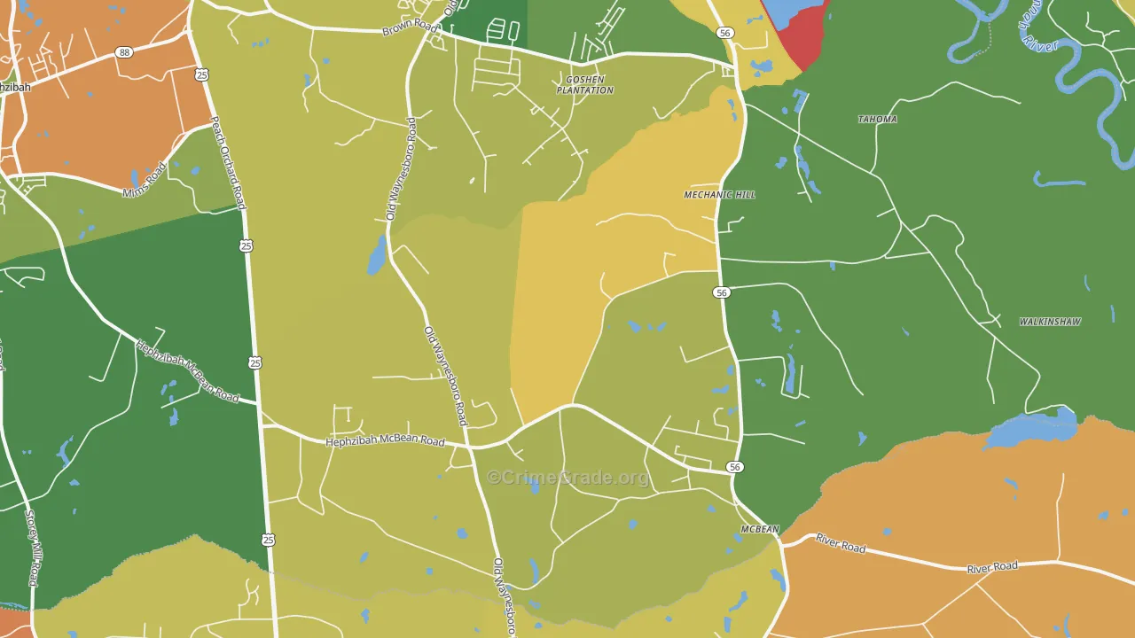 Mcbean, Hephzibah, GA Map of Theft Rates