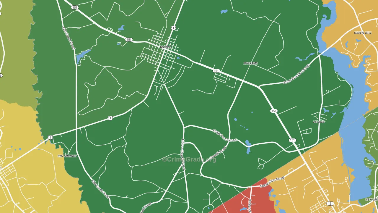 McBee, SC Map of Theft Rates