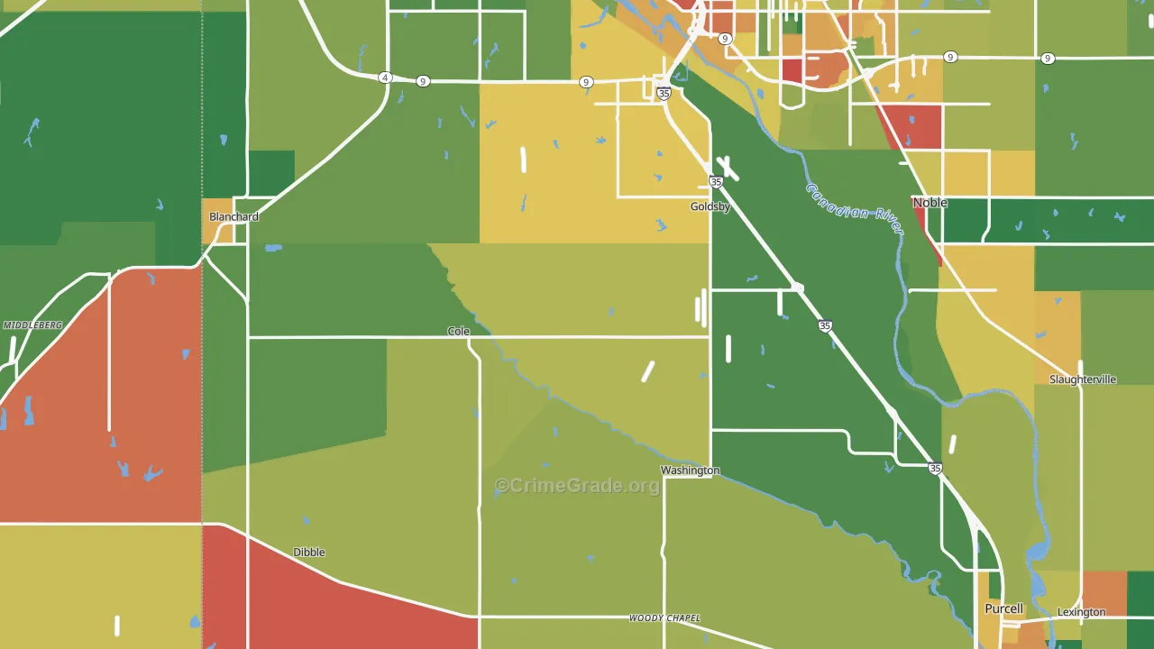 McClain County, OK Map of Theft Rates