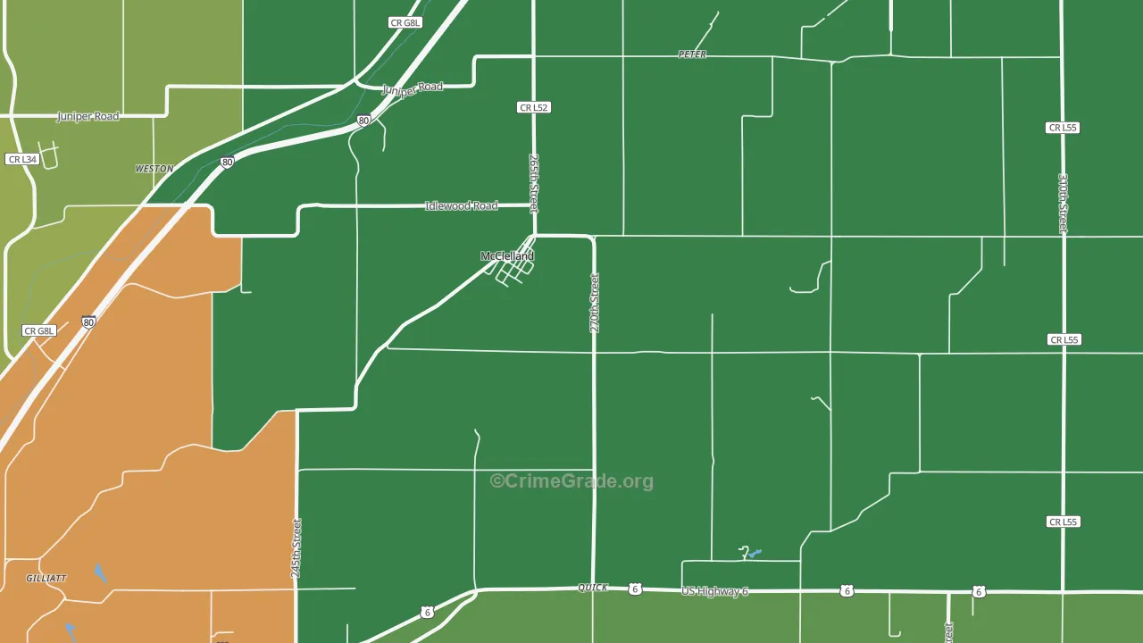 McClelland, IA Map of Theft Rates