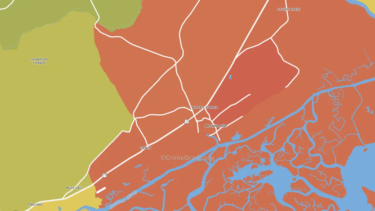 McClellanville, SC Map of Theft Rates