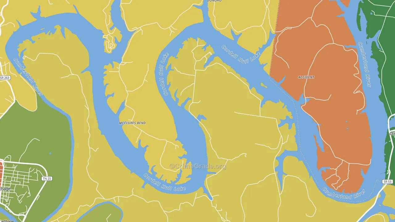 McClures Bend, TN Map of Theft Rates