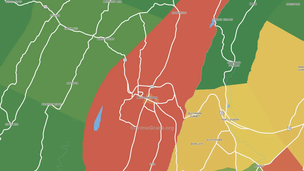 McConnellsburg, PA Map of Theft Rates