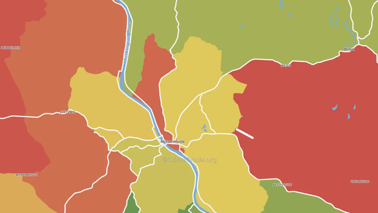 McConnelsville, OH Map of Theft Rates