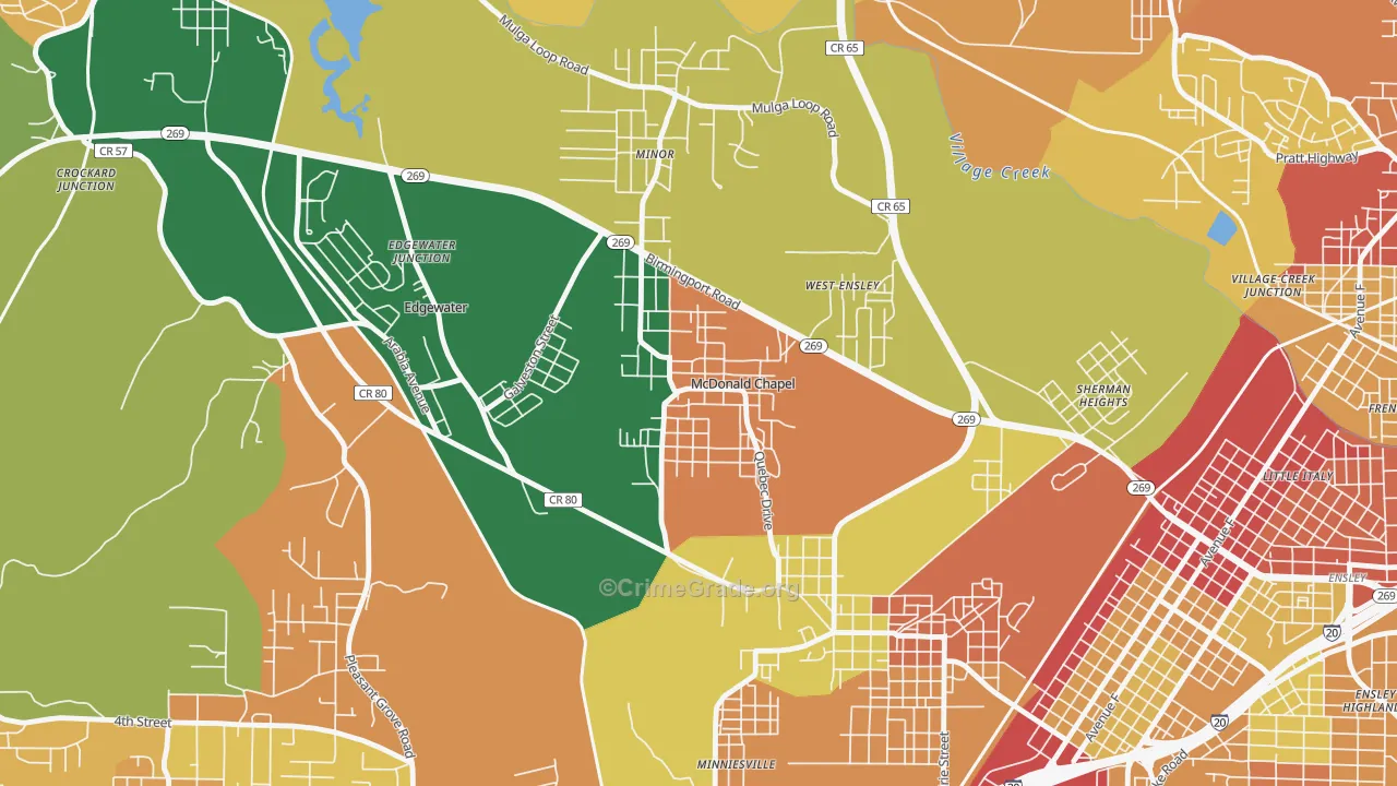 McDonald Chapel, AL Map of Theft Rates