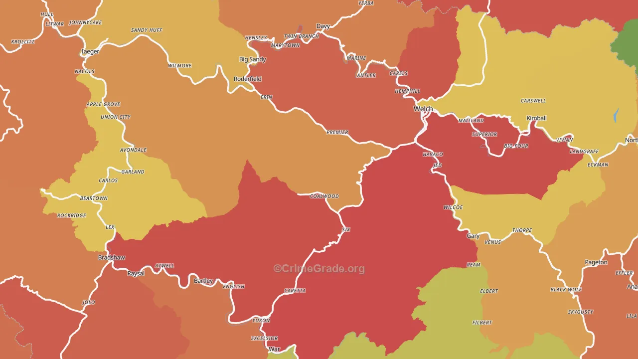 McDowell County, WV Map of Theft Rates