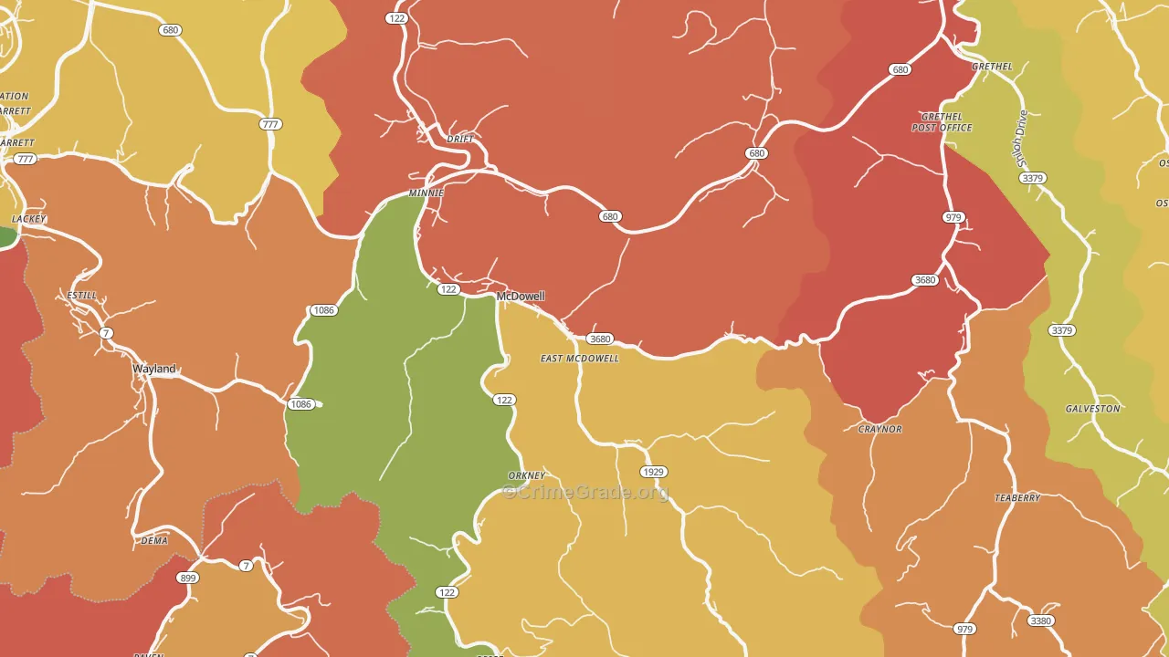 McDowell, KY Map of Theft Rates
